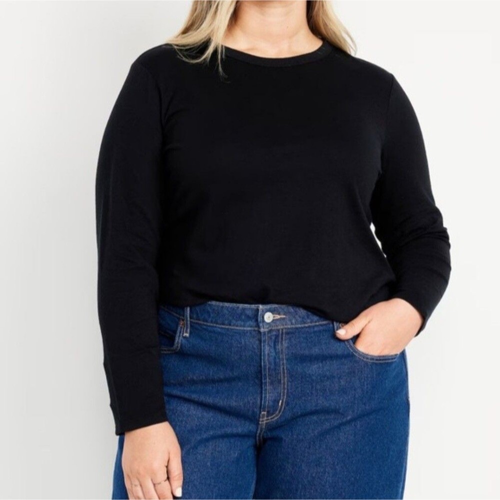 Old Navy EveryWear Black Crew Neck T-Shirt NWT L Tall Long Sleeve Casual